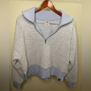 PINK Sherpa Crop Top Jacket BLUE XL